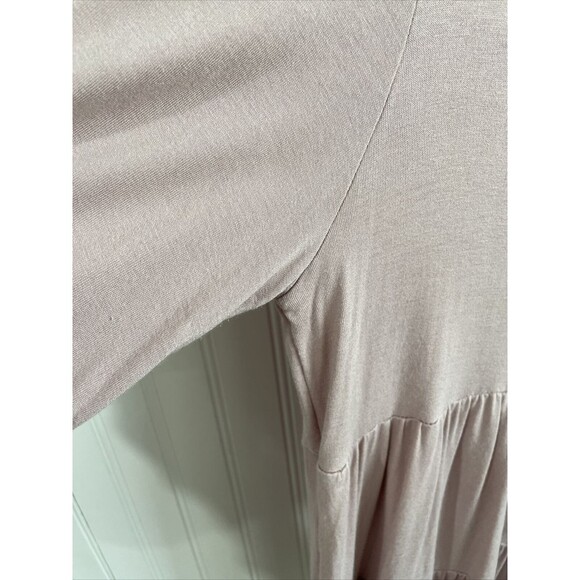 Womens Medium Pink with Ivory Lace Trim Tiered Babydoll Tunic Top - Picture 3 of 9